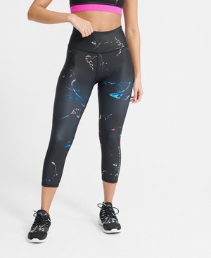 Superdry Training All Over Print Capri Leggings Női Sportruházat Fekete | YCKLJ5341